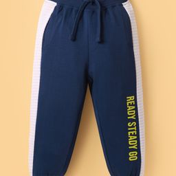 Babyhug French Terry Knit Full Length Lounge Pant With Text Print - Navy Blue-picture-5