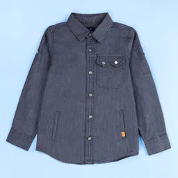 Kiddopanti Denim Woven Full Sleevess Solid Shirt - Grey-picture-10