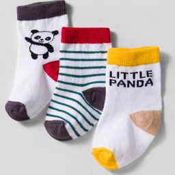 Cute Walk by Babyhug Knit Ankle Length Anti-bacterial Socks with Stripes Animal Print Pack of 3 - White-picture-22