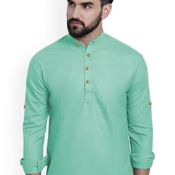 univibeBand Collar Pure Cotton Straight Slim Fit Short Kurta-image-68