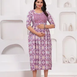 BAESD Women Ethnic Motifs Printed Maternity A-Line Midi Dress-image-88