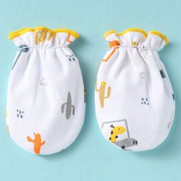 Child World Interlock Knit Mittens & Booties With Animal Print - Yellow image 2