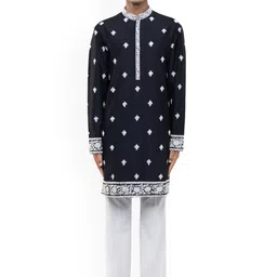 SDS By Kushal Shah Men Floral Embroidered Kurta with Trousers-picture-36