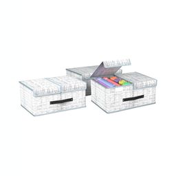Aura Grey & White 3 Pieces Jute Print Foldable Double Lid Drawer Organisers-10