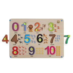 MINDMAKER Wooden Puzzle with Knobs Educational and Learning Toy Alphabet Number & Animal Multicolour - 43 pieces image 3