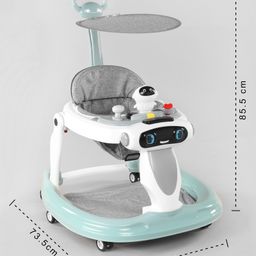 fab n funky Baby Multifunctional Robotic Shape Adjustable Height Musical Activity Cum Push Walker with Canopy & Parental Push Handle- Green image 3