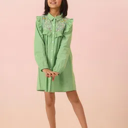 Sangria Girls Floral Embroidered Cotton Knee Length Shirt Dress-picture-28