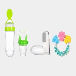 Kritiu Set Of 4 Food & Rattle Teether Brush, Rattle Fruit & Nibbler - Green-13