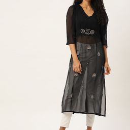 Antheaa Women Black & Peach-Coloured Embellished Sheer Tunic-picture-12