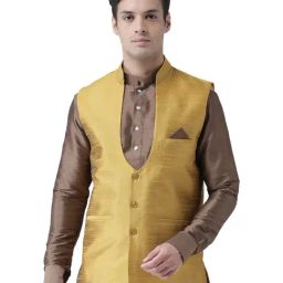 Deyann Yellow Silk Regular Fit Nehru Jacket-image-2