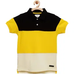 Cherry Crumble By Nitt Hyman Kids Yellow & Black Color Block Pattern Polo T-Shirt-image-9