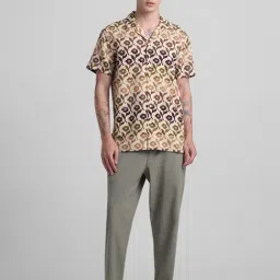 Jack & Jones Beige Regular Fit Printed Cotton Linen Shirt-picture-2