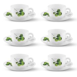 Larah by Borosil Multicolor Ceramic Opalware Cup and Saucer Set of 12 140ml image 1