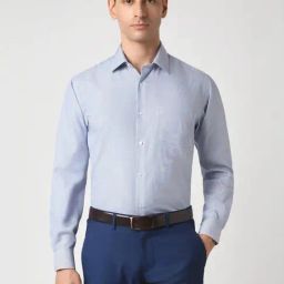 Van Heusen Blue Cotton Regular Fit Striped Shirt-image-63