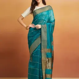 fabindia Green Cotton Silk Blend Maheshwari Sari-picture-16