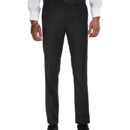 Arrow Charcoal Regular Fit Self Pattern Flat Front Trousers image 1