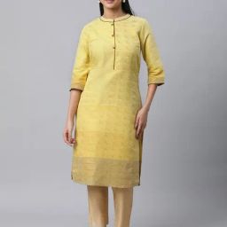 Aurelia Yellow Regular Fit Animal Kurta-image-29