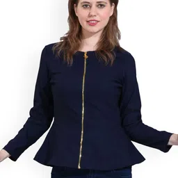 Moda Rapido Women Round Neck Peplum Zipper Top-picture-1