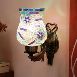 Devansh Gold-Toned & White Textured Metal Traditional Wall Lamp-image-43