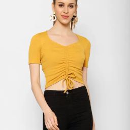 KASSUALLY Yellow Relaxed Fit Cotton Crop Top-image-26