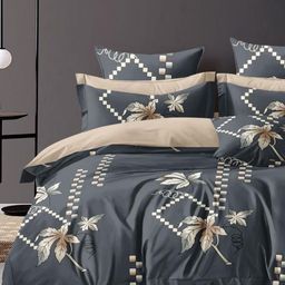Aura Grey & Beige Floral Printed Cotton 300 TC Queen Bedsheet Set-2.25 m x 2.50 m-picture-33