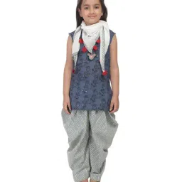 BIBA Girls Navy Cotton Printed Kurti & Salwar With Dupatta-image-32