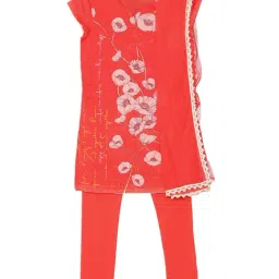 BIBA Girls Red Printed Kurta, Leggings & Duppatta-image-41