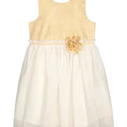 Budding Bees Kids White & Yellow Embellished Dress-image-48