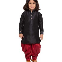 VASTRAMAY Kids Blue & Maroon Kurta Set-image-92