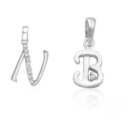 Taraash 92.5 Sterling Silver 'N' & 'B' Initial Letter Couple Pendants-image-58