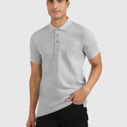 United Colors of Benetton Grey Cotton Slim Fit Polo T-Shirt-image-23
