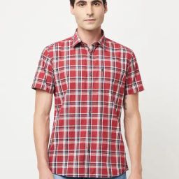 Mettle Maroon Cotton Regular Fit Checks Shirt-picture-7