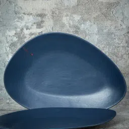 Goodhomes Blue Stoneware Serving Platters - Set of 2-20