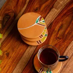 ExclusiveLane Hand-painted Brown Terracotta Coasters - Set of 4-4