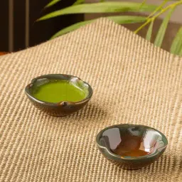 ExclusiveLane 'Amber & Teal' Studio Pottery Chutney & Pickle Bowls In Ceramic (Set Of 2)-picture-3