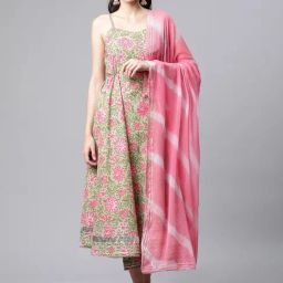 Divena Green Cotton Printed Kurta Pant Set With Dupatta-image-18