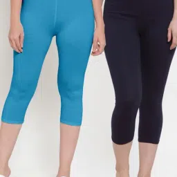 Gracit Navy & Sky Blue Mid Rise Capris - Pack Of 2-picture-41