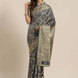 Blissta Grey Woven Saree With Unstitched Blouse-image-19
