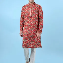 azania Men Floral Printed Regular Silk Crepe Kurta with Trousers-image-22