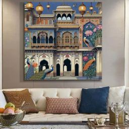 999Store Multicolor Canvas Traditional Indian Palace Art Print-76