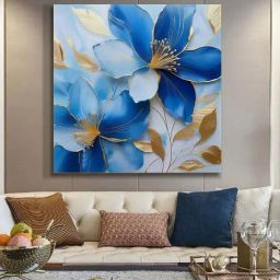 999Store Blue & Golden Canvas Elegant Flower Painting-picture-28