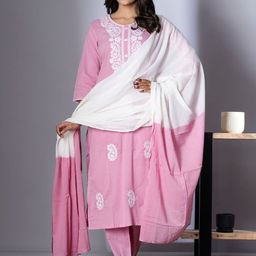 Readiprint Paisley Thread Work Straight Pure Cotton Kurta With Trousers & Dupatta-picture-38