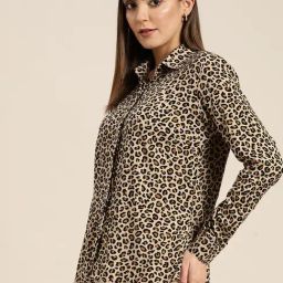 Hancock Beige & Black Leopard Printed Regular Fit Casual Shirt-image-11