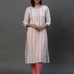 Aurelia White Cotton Striped Straight Kurta-image-76
