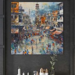 999Store Multicolor Canvas Bustling Bazaar In The Heart Of The City Painting-91