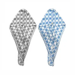 HOUSSE Grey & Blue 2 Pieces Geometric Printed 300 GSM Microfiber Bath Towels-picture-33