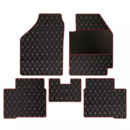 Elegant Luxury Leatherette Black & Red Carpet Car Mat Compatible With Volkswagen Polo 2014 Onwards-image-95