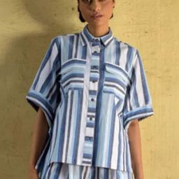 Anushe Pirani Blue & White Fika Safari Shirt-image-4