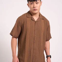 People By Pantaloons Brown Cotton Slim Fit Self Pattern Shirt-image-62