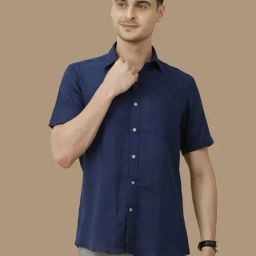 Linen Club Blue Linen Contemporary Fit Shirt-image-52